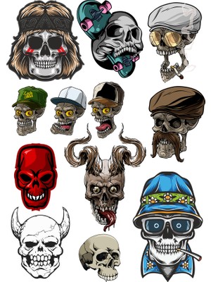 Reysa Tasarım İskelet Sticker Set-2 12 Parça Telefon, Tablet, Defter, Laptop Sticker