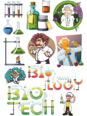 Reysa Tasarım Bilim Profesör Sticker Set 11 Parça Telefon, Tablet, Defter, Laptop Sticker