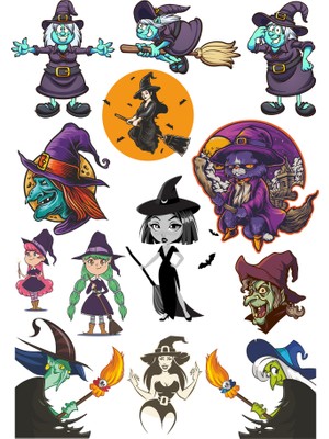 Reysa Tasarım Cadı Sticker Set-1 13 Parça Telefon, Tablet, Defter, Laptop Sticker