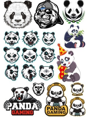 Reysa Tasarım Panda Sticker Set -2 15 Parça Telefon, Tablet, Defter, Laptop Sticker