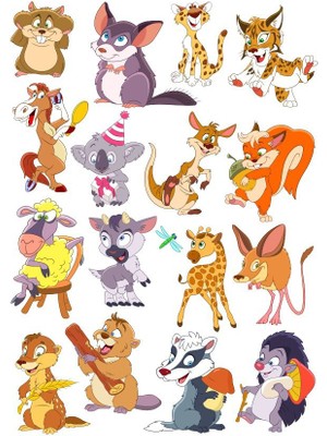 Reysa Tasarım Sevimli Hayvanlar Sticker Set-1 16 Parça Telefon, Tablet, Defter, Laptop Sticker
