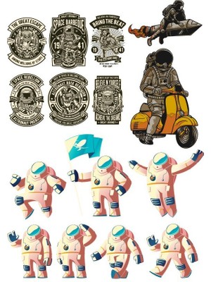 Reysa Tasarım Astronot Stikcer Set-1 15 Parça Telefon, Tablet, Defter, Laptop Sticker