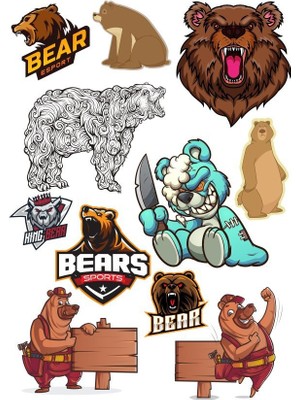 Reysa Tasarım Ayı Bear Sticker Set-3 11 Parça Telefon, Tablet, Defter, Laptop Sticker