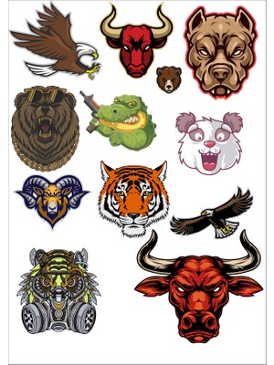 Reysa Tasarım Agresif Hayvanlar Sticker Set-6 11 Parça Telefon, Tablet, Defter, Laptop Sticker