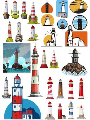 Reysa Tasarım Deniz Feneri Sticker Set-1 20 Parça Telefon, Tablet, Defter, Laptop Sticker