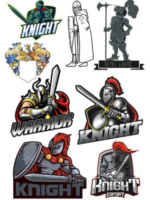 Reysa Tasarım Knight Şövalye Sticker Set-1 8 Parça Telefon, Tablet, Defter, Laptop Sticker