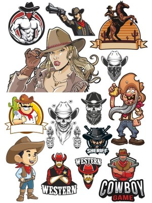 Reysa Tasarım Cowboy Sticker-1 13 Parça Telefon, Tablet, Defter, Laptop Sticker