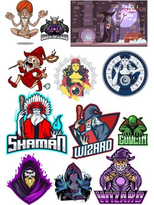 Reysa Tasarım Shaman Büyücü Sticker Set-1 14 Parça Telefon, Tablet, Defter, Laptop Sticker