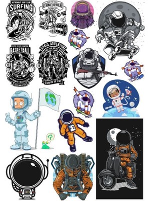Reysa Tasarım Astronot Stikcer Set-3 16 Parça Telefon, Tablet, Defter, Laptop Sticker