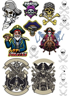 Reysa Tasarım Kuru Kafa Korsan Sticker-1 13 Parça Telefon, Tablet, Defter, Laptop Sticker