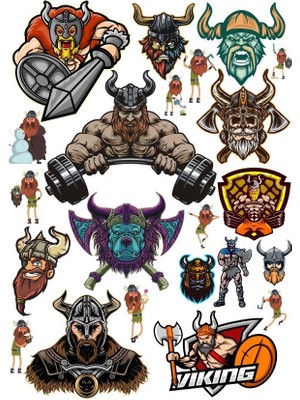 Reysa Tasarım Savaşçı Viking Sticker Set 15 Parça Telefon, Tablet, Defter, Laptop Sticker