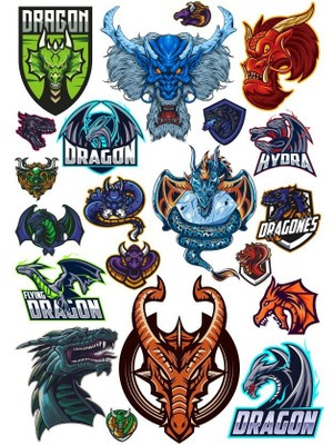 Reysa Tasarım Ejderha Dragon Sticker Set-3 13 Parça Telefon, Tablet, Defter, Laptop Sticker