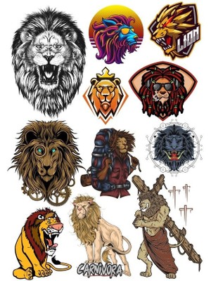 Reysa Tasarım Aslan Sticker Set -5 12 Parça Telefon, Tablet, Defter, Laptop Sticker