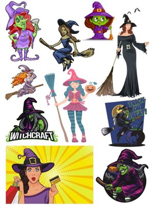 Reysa Tasarım Cadı Sticker Set-4 10 Parça Telefon, Tablet, Defter, Laptop Sticker