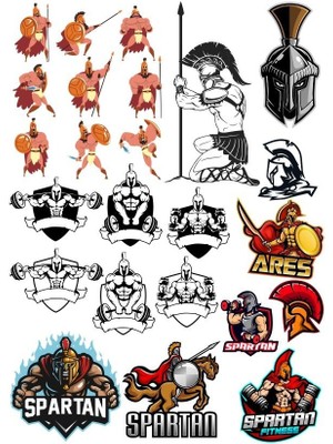 Reysa Tasarım Spartan Savaşçı Sticker Set-2 15 Parça Telefon, Tablet, Defter, Laptop Sticker