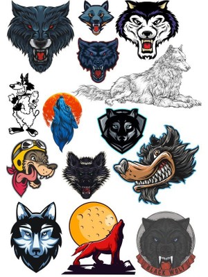 Reysa Tasarım Kurt Sticker Set-3 15 Parça Telefon, Tablet, Defter, Laptop Sticker