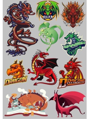 Reysa Tasarım Dragon Ejderha Sticker Set-3 11 Parça Telefon, Tablet, Defter, Laptop Sticker