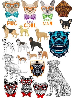 Reysa Tasarım Köpekler Stikcer Set 15 Parça Telefon, Tablet, Defter, Laptop Sticker