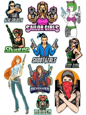 Reysa Tasarım Savaşçı Kız Sticker Set 13 Parça Telefon, Tablet, Defter, Laptop Sticker