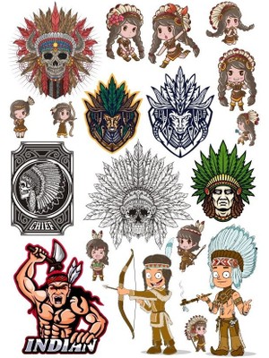 Reysa Tasarım Kızılderili Apachi Sticker Set-2 16 Parça Telefon, Tablet, Defter, Laptop Sticker