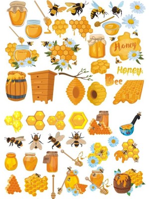 Reysa Tasarım Arı Bal Sticker Set 15 Parça Telefon, Tablet, Defter, Laptop Sticker