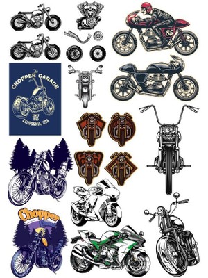 Reysa Tasarım Motor Sticker Set-2 15 Parça Telefon, Tablet, Defter, Laptop Sticker