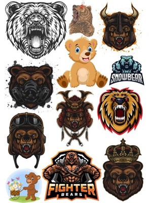 Reysa Tasarım Ayı Sticker Set-9 12 Parça Telefon, Tablet, Defter, Laptop Sticker