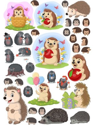 Reysa Tasarım Kirpi Sticker Set 20 Parça Telefon, Tablet, Defter, Laptop Sticker