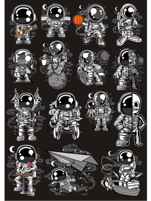 Reysa Tasarım Astoronot Sticker Set 15 20 Parça Telefon, Tablet, Defter, Laptop Sticker