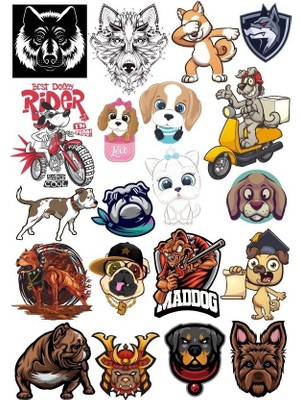 Reysa Tasarım Köpek Sticker Set 16 20 Parça Telefon, Tablet, Defter, Laptop Sticker