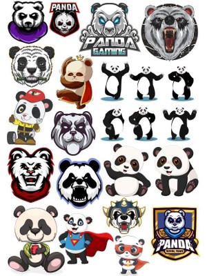 Reysa Tasarım Panda Sticker Set-13 21 Parça Telefon, Tablet, Defter, Laptop Sticker