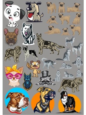 Reysa Tasarım Köpekler Sticker Set-16 19 Parça Telefon, Tablet, Defter, Laptop Sticker