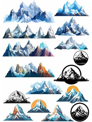 Reysa Tasarım Dağlar Sticker Set 16 Parça Telefon, Tablet, Defter, Laptop Sticker