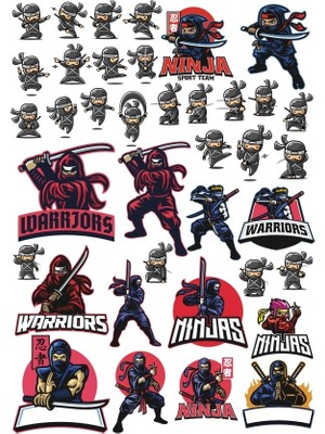Reysa Tasarım Ninja Sticker Set  20 Parça Telefon, Tablet, Defter, Laptop Sticker