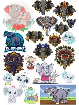 Reysa Tasarım Fil Sticker Set 2 20 Parça Telefon, Tablet, Defter, Laptop Sticker