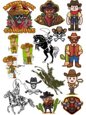 Reysa Tasarım Kovboy Sticker Set 3 18 Parça Telefon, Tablet, Defter, Laptop Sticker
