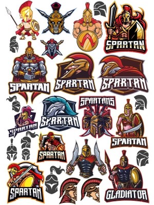 Reysa Tasarım Spartalı Savaşçı Sticker Set 1 20 Parça Telefon, Tablet, Defter, Laptop Sticker