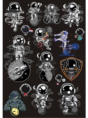 Reysa Tasarım Astronot Sticker Set 14 20 Parça Telefon, Tablet, Defter, Laptop Sticker