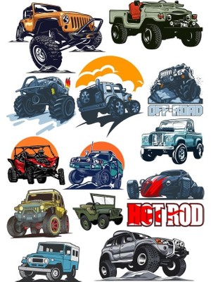 Reysa Tasarım Off Road 4x4 Sticker Set 2 12 Parça Telefon, Tablet, Defter, Laptop Sticker