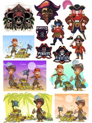 Reysa Tasarım Korsanlar Sticker Set-2 13 Parça Telefon, Tablet, Defter, Laptop Sticker