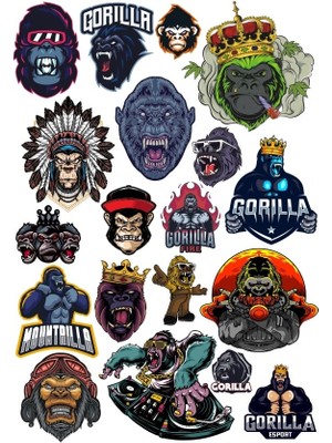 Reysa Tasarım Goril Sticker Set 11 20 Parça Telefon, Tablet, Defter, Laptop Sticker