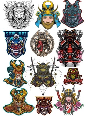 Reysa Tasarım Samuray Sticker Set 2 12 Parça Telefon, Tablet, Defter, Laptop Sticker