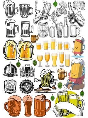 Reysa Tasarım Biralar Sticker Set  20 Parça Telefon, Tablet, Defter, Laptop Sticker