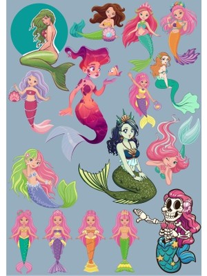 Reysa Tasarım Deniz Kızları Sticker Set  15 Parça Telefon, Tablet, Defter, Laptop Sticker