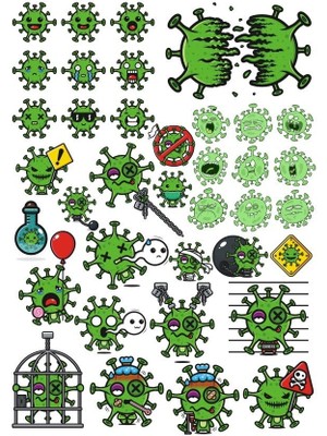 Reysa Tasarım Virüs Sticker Set-5 32 Parça Telefon, Tablet, Defter, Laptop Sticker