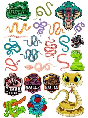 Reysa Tasarım Yılansticker Set 3  18 Parça Telefon, Tablet, Defter, Laptop Sticker