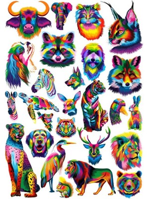 Reysa Tasarım Renkli Hayvanlar Sticker Set 1 20 Parça Telefon, Tablet, Defter, Laptop Sticker