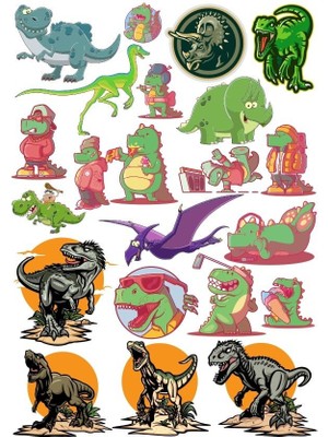 Reysa Tasarım Dinozorlar Sticker Set 1  20 Parça Telefon, Tablet, Defter, Laptop Sticker