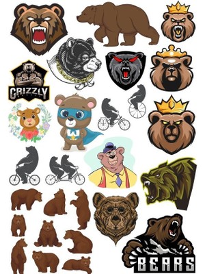 Reysa Tasarım Ayı Sticker Set-10 15 Parça Telefon, Tablet, Defter, Laptop Sticker