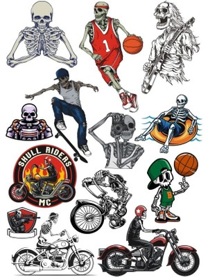 Reysa Tasarım İskelet Sticker Set 5 15 Parça Telefon, Tablet, Defter, Laptop Sticker